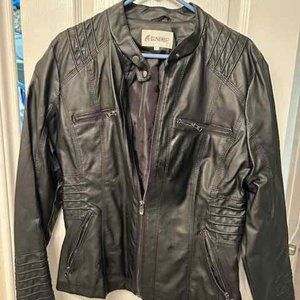 Black faux leather moto jacket womens XL